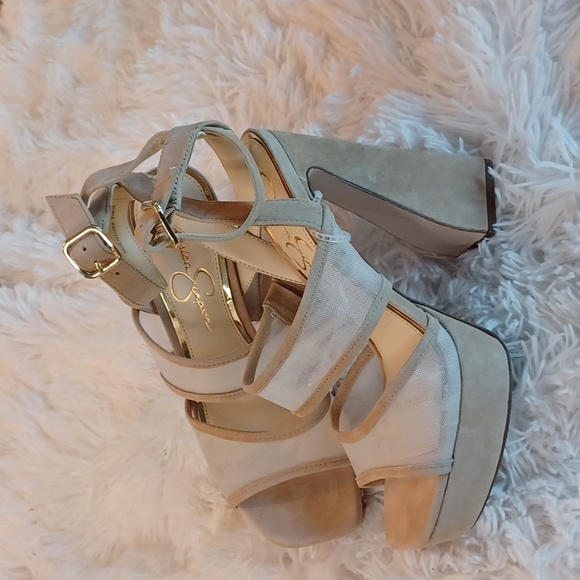 JESSICA SIMPSON DRIXI Platform Flare Heel Sexy Mesh Sandals Multi Sizes NEW - Picture 7 of 14